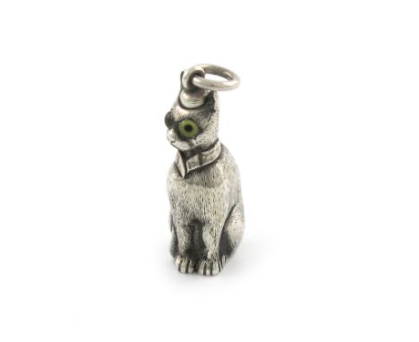 A Victorian novelty silver pencil, unmarked, retailed by Breul - Frankfort &amp; Baden Baden, modelled as a seated cat, with 