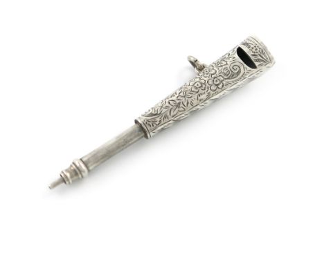 A late-Victorian silver whistle and pencil, by Bishton &amp; Fletcher, Birmingham 1881, tapering circular form, engraved deco