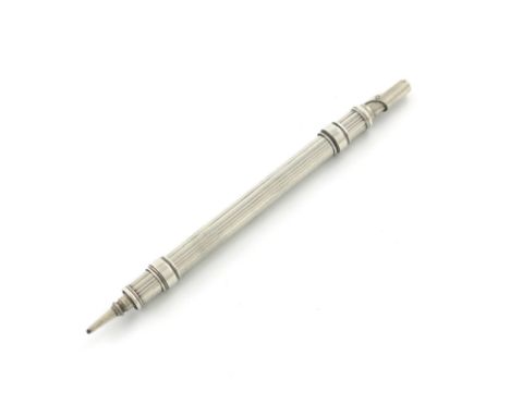 A George IV silver combination pen and pencil, by S. Mordan, London circa 1824/1826, marked 'improved', reeded cylindrical ba