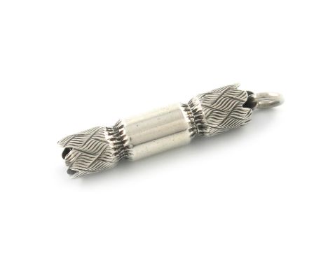 A Victorian novelty silver pencil, by S. Mordan and Co, with a registration lozenge for 1879, modelled as a cracker, textured