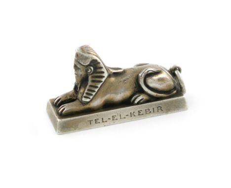 A rare Victorian novelty silver pencil, by Edward and Son, circa 1882, modelled as a sphinx, with a ring attachment, the base