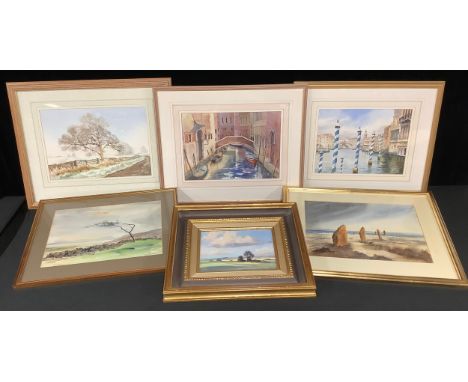 Picture and Prints - Sheila Richards, Marston Lane, Rolleston, signed, watercolour, 25cm x 36cm; others, The Grand Canal, Ven