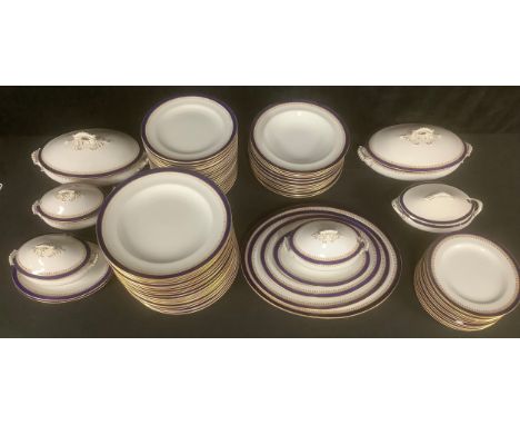 A comprehensive Royal Worcester Cobalt dinner service, comprising tureens, vegetable dishes, dinner plates, dessert plates, d