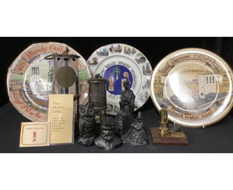 Mining Interest - an Eccles Type 6 safety lamp; a collection of charcoal figures; collector's plates; etc 
