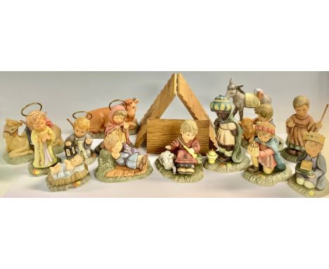 A Goebel Nativity group, Infant Jesus, Mary, Joseph, Three Kings, Shepherds, Angel Gabriel, camel, donkey, ox, etc 