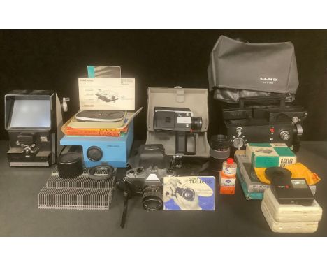 Photographic Equipment - a Rollei camera flash; an Elmo K-100 film projector; a Yashica TL-Electro SLR camera; a Hoya Tele Ke