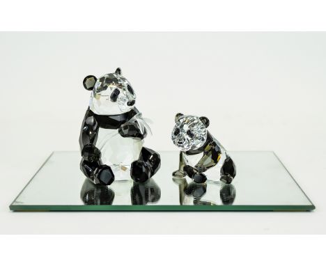 Swarovski SCS Collectors Society Annual Edition Figure 'Endangered Wildlife' Pandas Mother and Baby with plaque. Designer Hei