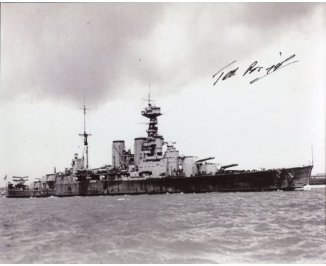 HMS Hood. 8x10 inch photo hand signed by Ted Briggs, who at the time of signing was the last living of only three men to surv