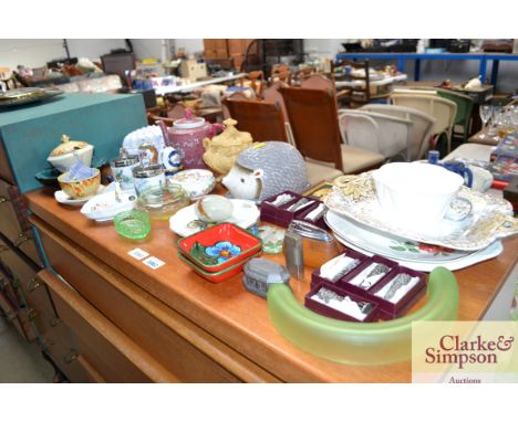 A quantity of various decorative china etc, to include a Dunhill lighter AF; one other lighter; Royal Worcester egg coddler; 