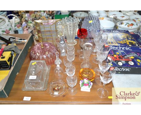 A quantity of various table glassware to include Royal Worcester Crystal glasses; Royal Doulton glasses; Art Glass bowl; colo