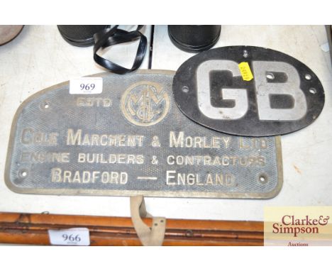 A GB plaque and engine builders sign