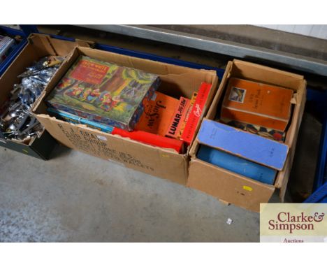 Two boxes of vintage wooden and card jigsaw puzzles