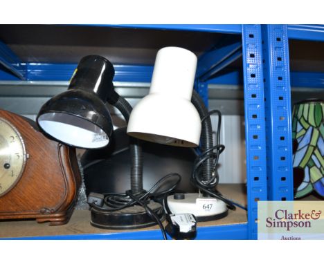 Two desk lamps and a ceiling light fitting