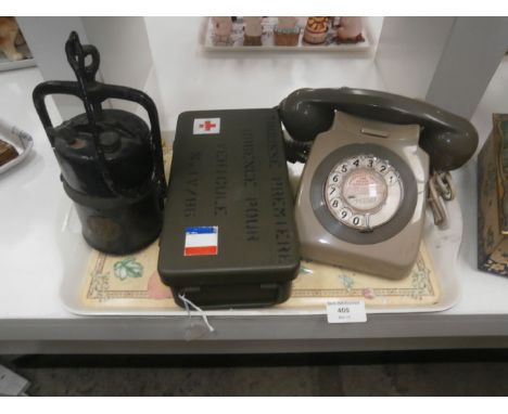 french military first aid tin,engineers lamp & retro phone