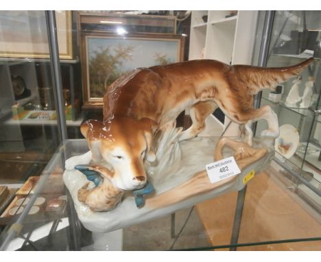 large royal dux figurine of hunting dog with bird
