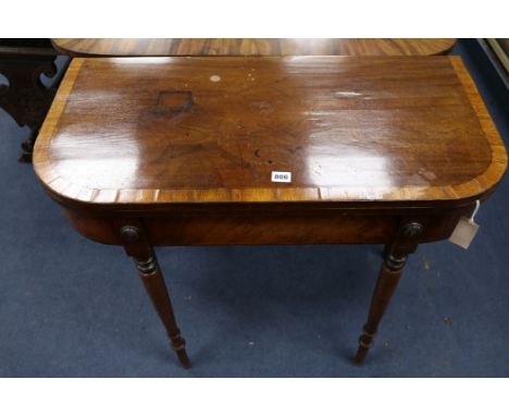 A Regency mahogany D shaped card table, W.86cm