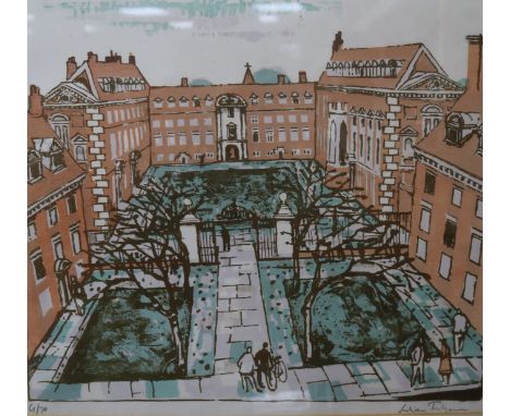 Julian Trevelyan limited edition print, College quad, signed in pencil 61/70, 41cm x 47cm