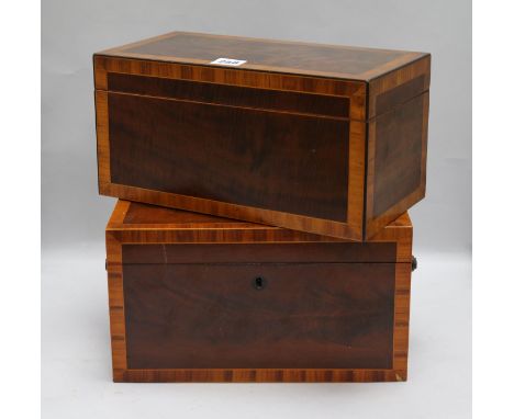 An inlaid tea caddy and another
