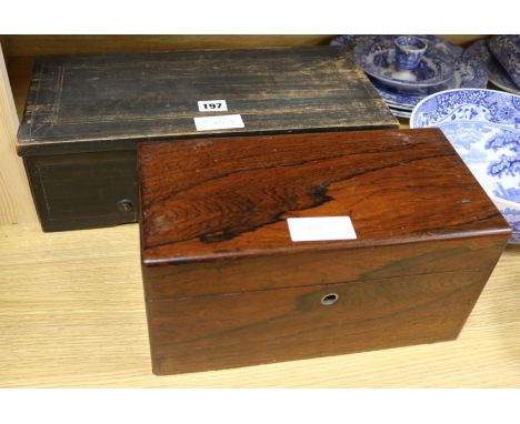 A Swiss musical box and a tea caddy