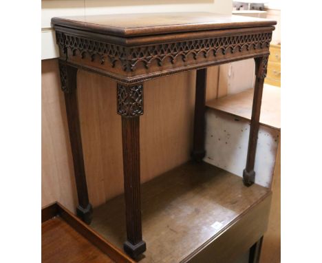 An Edwardian Georgian style oak gothic revival card table, W.76cm