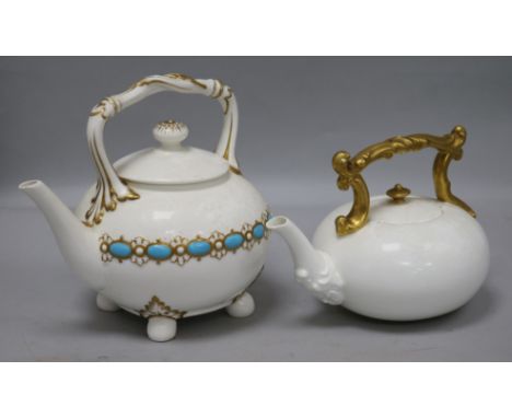 A Grainger & Co high handle teapot, a similar Coalport