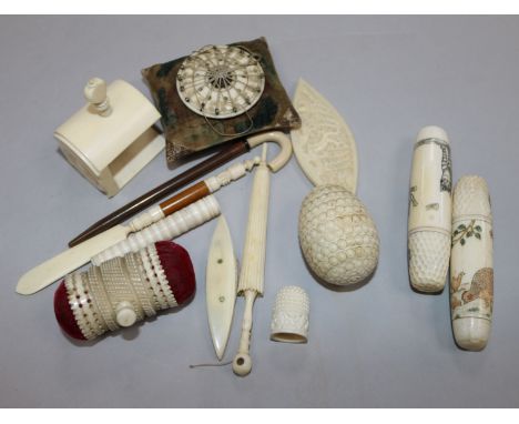 Ivory and bone sewing related items