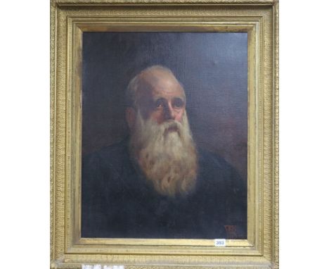 English School, oil on canvas, portrait of a bearded man, monogrammed W T B, 61cm x 49cm