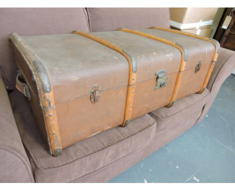 An early 20th Century wood bound steamer trunk, W. 92 cm