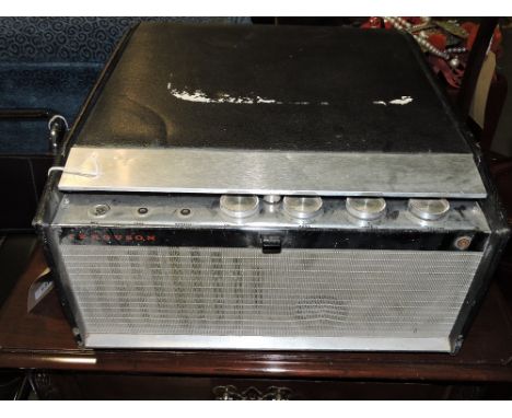 A Ferguson record player, covered in black Rexine.