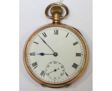 A 9ct gold open face pocket watch, with white enamel dial and black Roman numerals, the Dennison case hallmarked Birmingham 1
