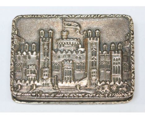A William IV silver "Castle Top" vinaigrette, by Nathaniel Mills, embossed and chased to the hinged cover with Windsor Castle