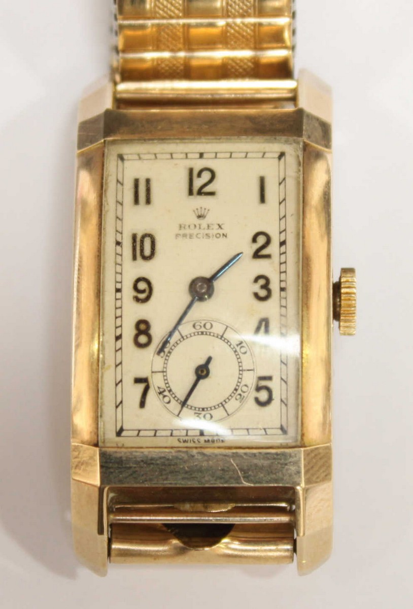 A 1929 9ct gold Rolex Precision Prince Elegant Curvex gentleman's wrist ...