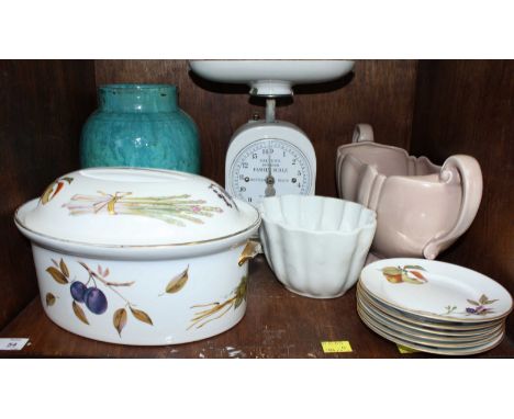 SECTIONS 53 & 54. A collection of items including Salters kitchen scales, Worcester Evesham tureen and plates, a Victorian je