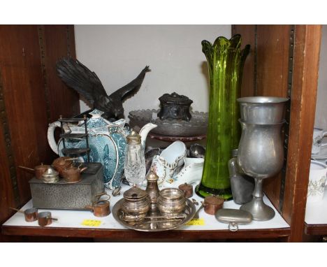 SECTION 21. A collection of assorted items of metal ware, brass, a pewter eagle, a Victorian teapot glassware and other items