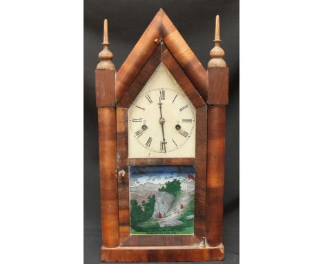 A 19th century American mantel clock, by Jerome & Co, eight-day movement striking a gong, walnut veneered gothic case, white 
