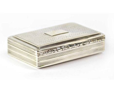 NATHANIEL MILLS; a William IV hallmarked silver snuffbox of rounded rectangular form, with engine turned, ribbed decoration a
