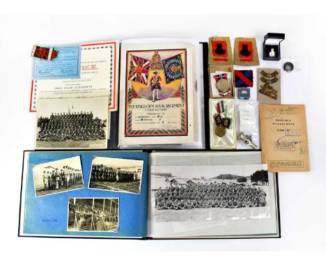 Medals and ephemera relating to 14953301 Pte E. Browse of The King's Own Regiment, to include a 'Soldier's Release Book', Kin