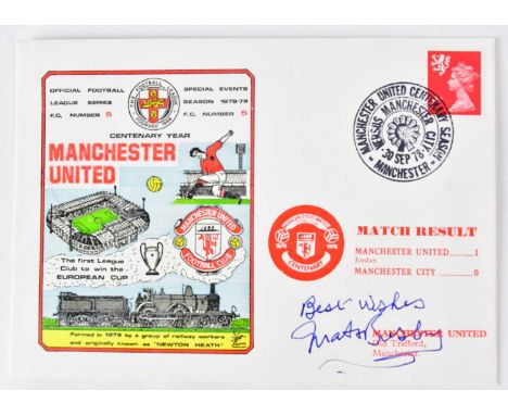 MANCHESTER UNITED; two first day covers bearing the signatures of Busby Babe era players, to include Harry Gregg, Bill Foulke