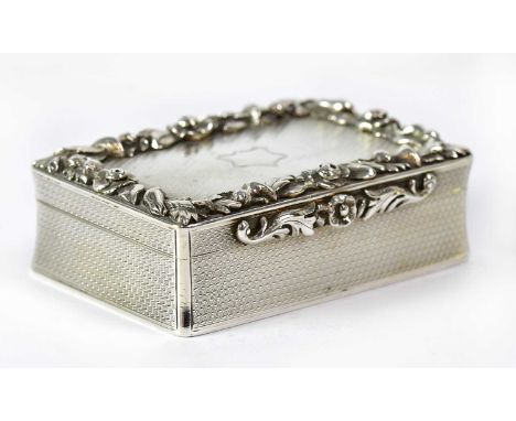 CHARLES RAWLINGS &amp; WILLIAM SUMMERS; a William IV hallmarked silver snuffbox with engine turned decoration, within floral 