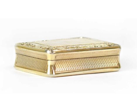 DAVID HOCKLEY; a George III hallmarked silver gilt snuffbox of rounded rectangular waisted form, with engine turned decoratio