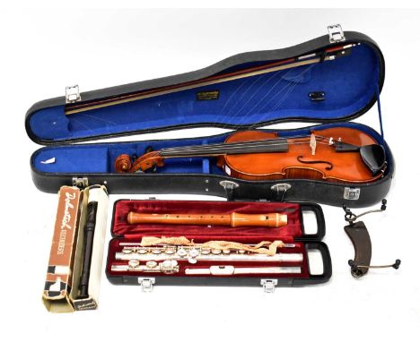 RUSHWORTHS MUSIC HOUSE; a full size violin with two-piece back, bearing paper label to the interior, in hard case, a Yamaha Y