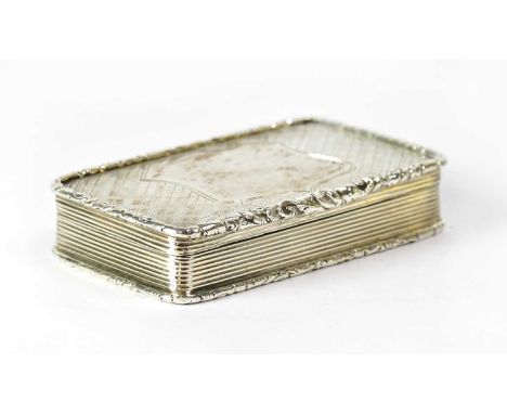 FRANCIS CLARK; a Victorian hallmarked silver snuffbox of rounded rectangular form, with engine turned, ribbed and floral deco