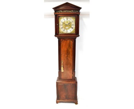 JOSEPH FINNEY, LIVERPOOL; a George II mahogany cased eight-day longcase clock with architectural pediment, the 13" silvered d