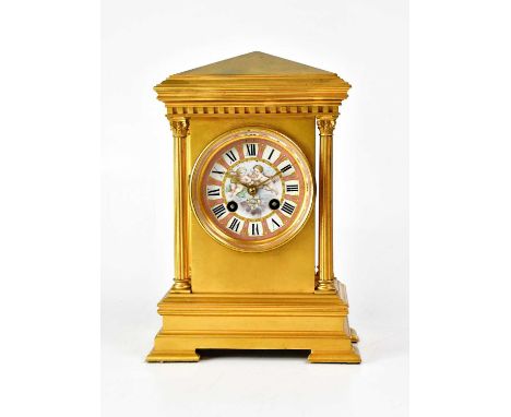 JAMES HOWARD, LONDON; an early 19th century ormolu mantel clock of architectural form, the painted dial set with Roman numera