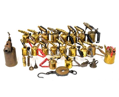 A quantity of vintage brass blow lamps to include a large Max Sievert, Stockholm example, also an A/B Bahjorth &amp; Co Primu