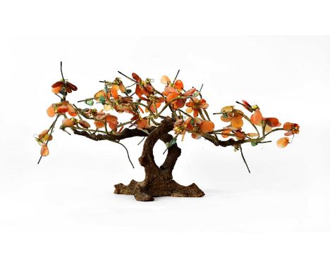 A hardstone tree with moulded wire trunk, height 17cm.
 Provenance: The vendor purchased this item from a gentleman who lived