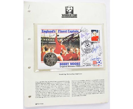 WORLD CUP 1966; a signed first day coin cover, no. 05973, bearing signatures to include Alan Ball, Bobby Charlton, George Coh