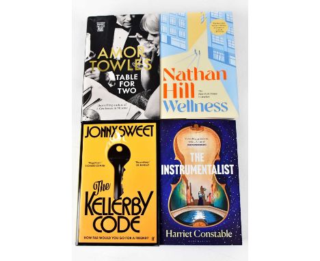Four books comprising 'The Kellerby Code' by Jonny Sweet, 'Table For Two' by Amor Towles, 'Wellness' by Nathan Hill, and 'The