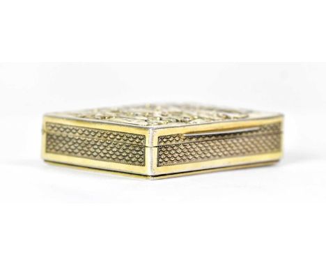 LEDSAM &amp; VALE; a George III hallmarked silver gilt snuffbox with engine turned decoration and relief moulded lid possibly