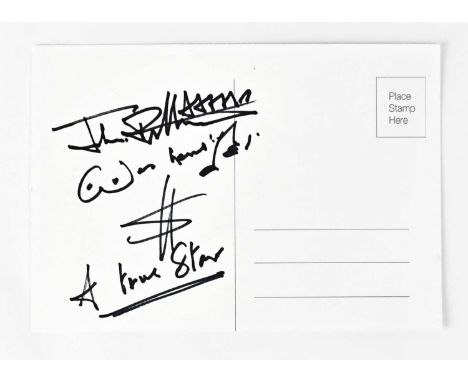 JOHN LYDON; a Keith Haring postcard signed and dedicated by John Lydon (Johnny Rotten), 10 x 14.5cm.Condition Report: - We ha